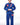 Child wearing the blue GBK Lite Ripstop kimono with a Red Shield chest patch, vertical Gracie Barra lapel patch, reinforced collar stitching, and a GB logo label at the bottom of the lapel. Pants feature a Red Shield patch on the thigh, and the white belt is tied at the waist